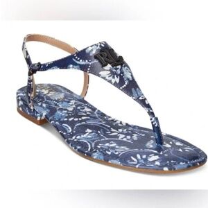 LAUREN RALPH LAUREN Ellington Flat Sandals Flats Thongs Blue Floral Sz7.5